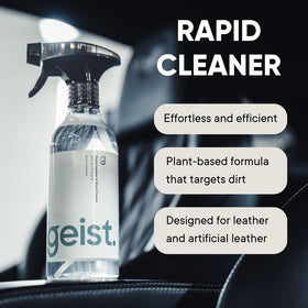 Close-up of leather grain with Geist lifting embedded dirt for deep cleaning