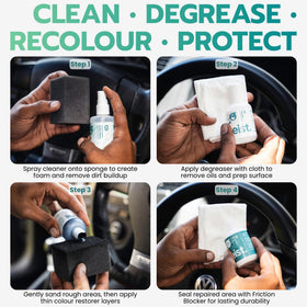 Geist colour restorer applied with sponge to restore black finish