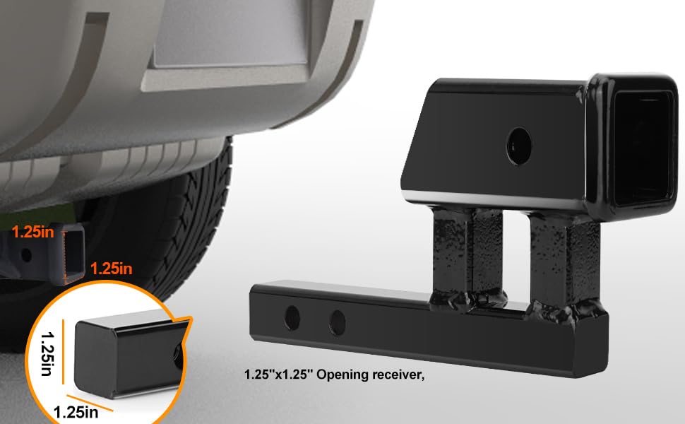 Geksion adapter installed in vehicle receiver, raises and levels accessory safely