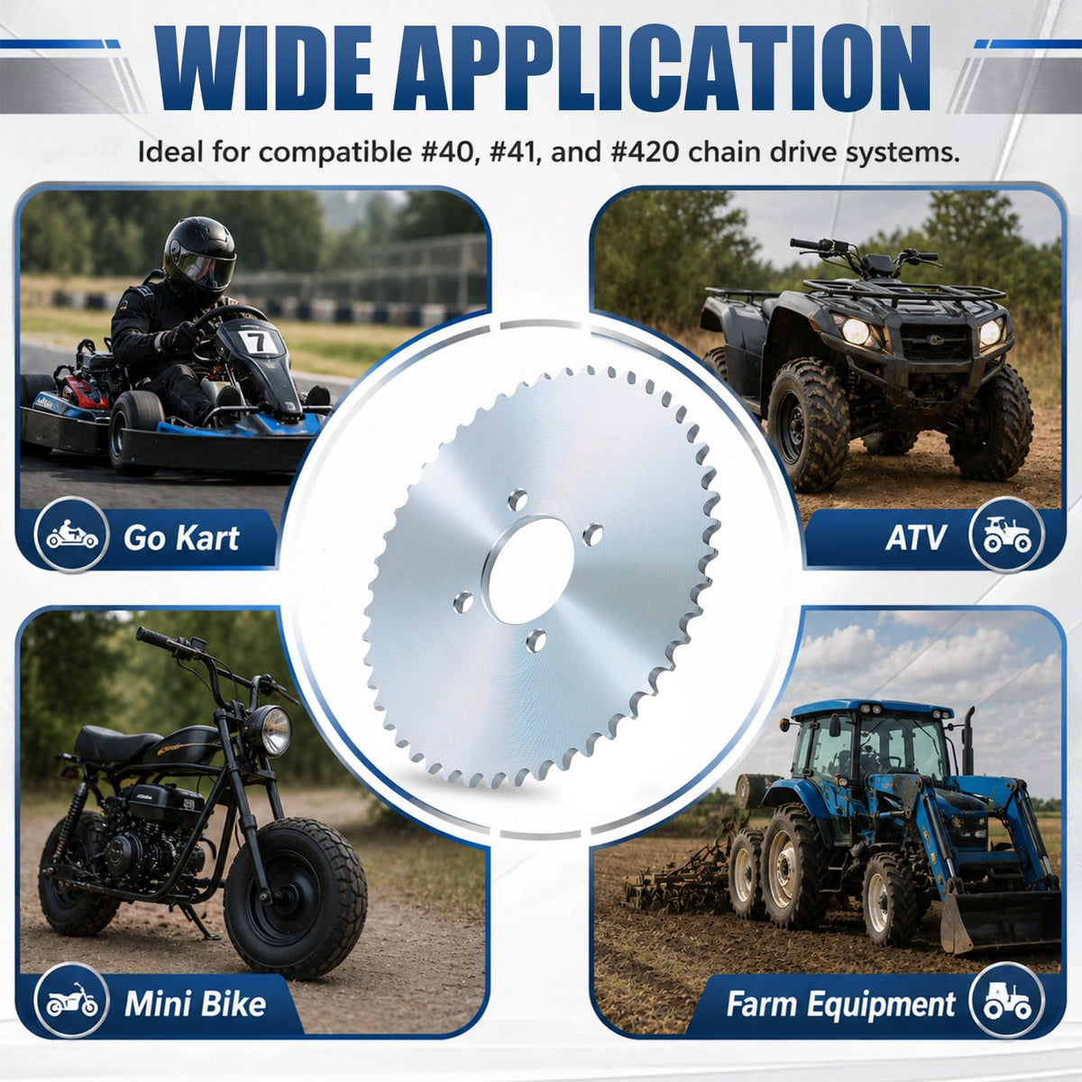 Gekufa sprocket mounted on go kart axle illustrating real-world fit and performance benefit