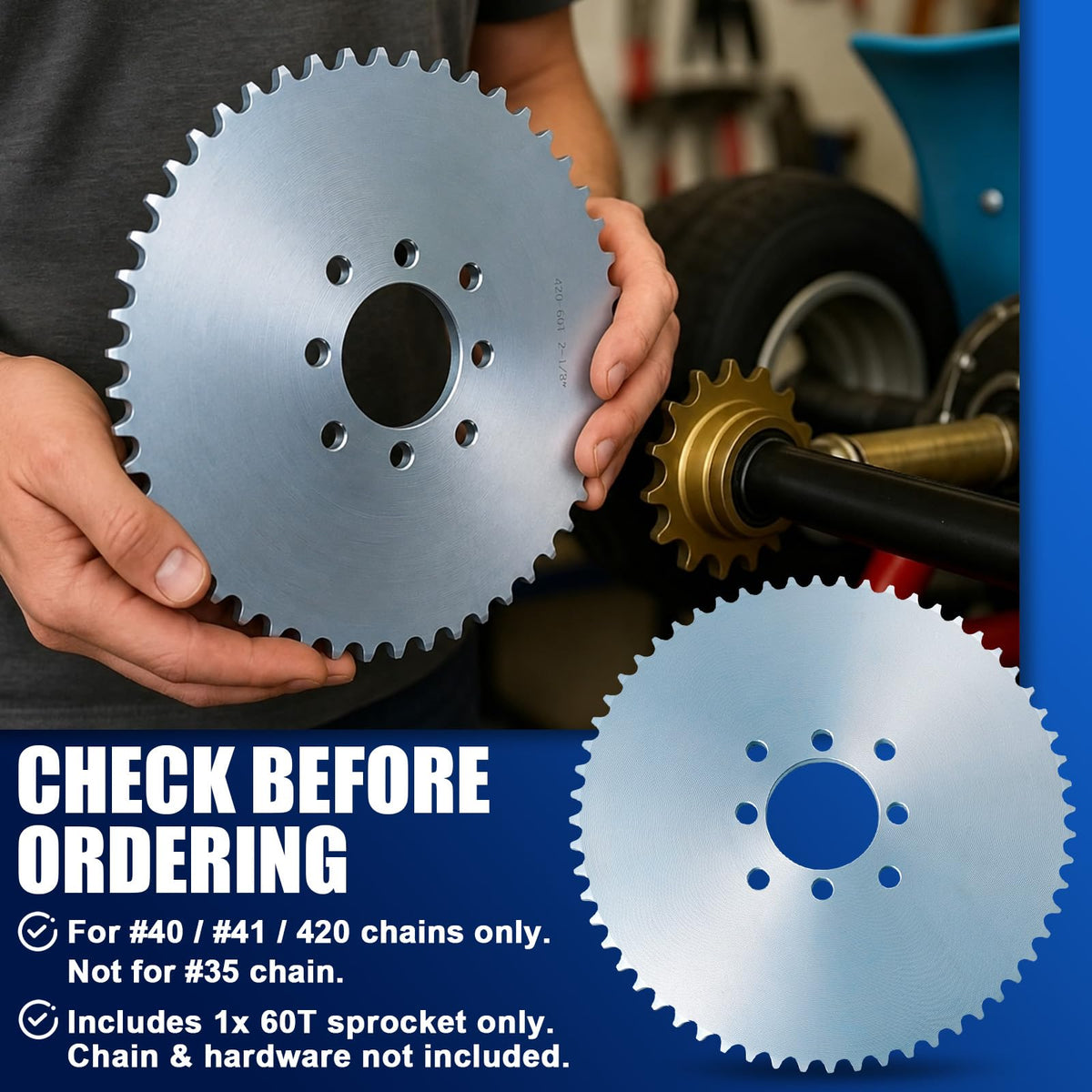 Gekufa sprocket installed on go-kart rear axle illustrating smooth chain alignment
