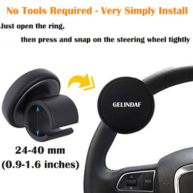 GELINDAF beside ruler showing scale and fit for steering wheels 24–40 mm
