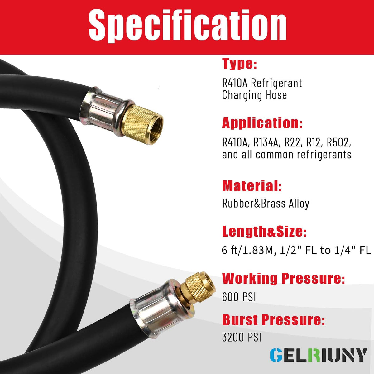 GELRIUNY hose laid next to tape measure showing 6ft length for convenience