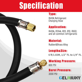 GELRIUNY hose laid next to tape measure showing 6ft length for convenience