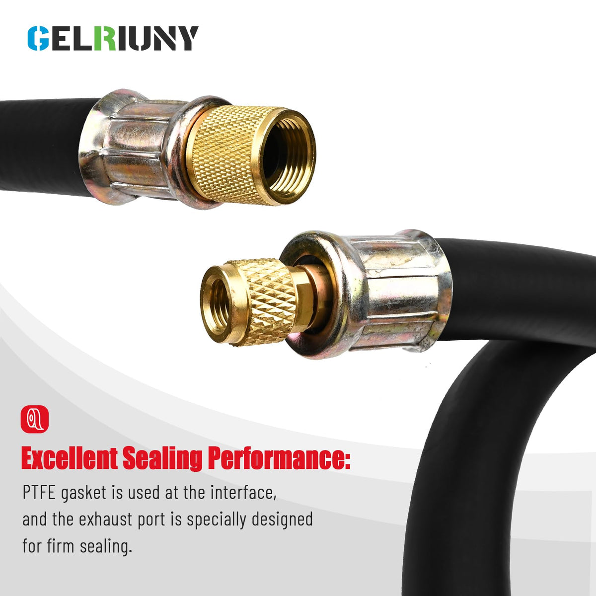 GELRIUNY hose attached to pressure gauge illustrating 640 psi working strength