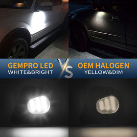 Gempro puddle light installed on passenger mirror enhancing entry-area lighting