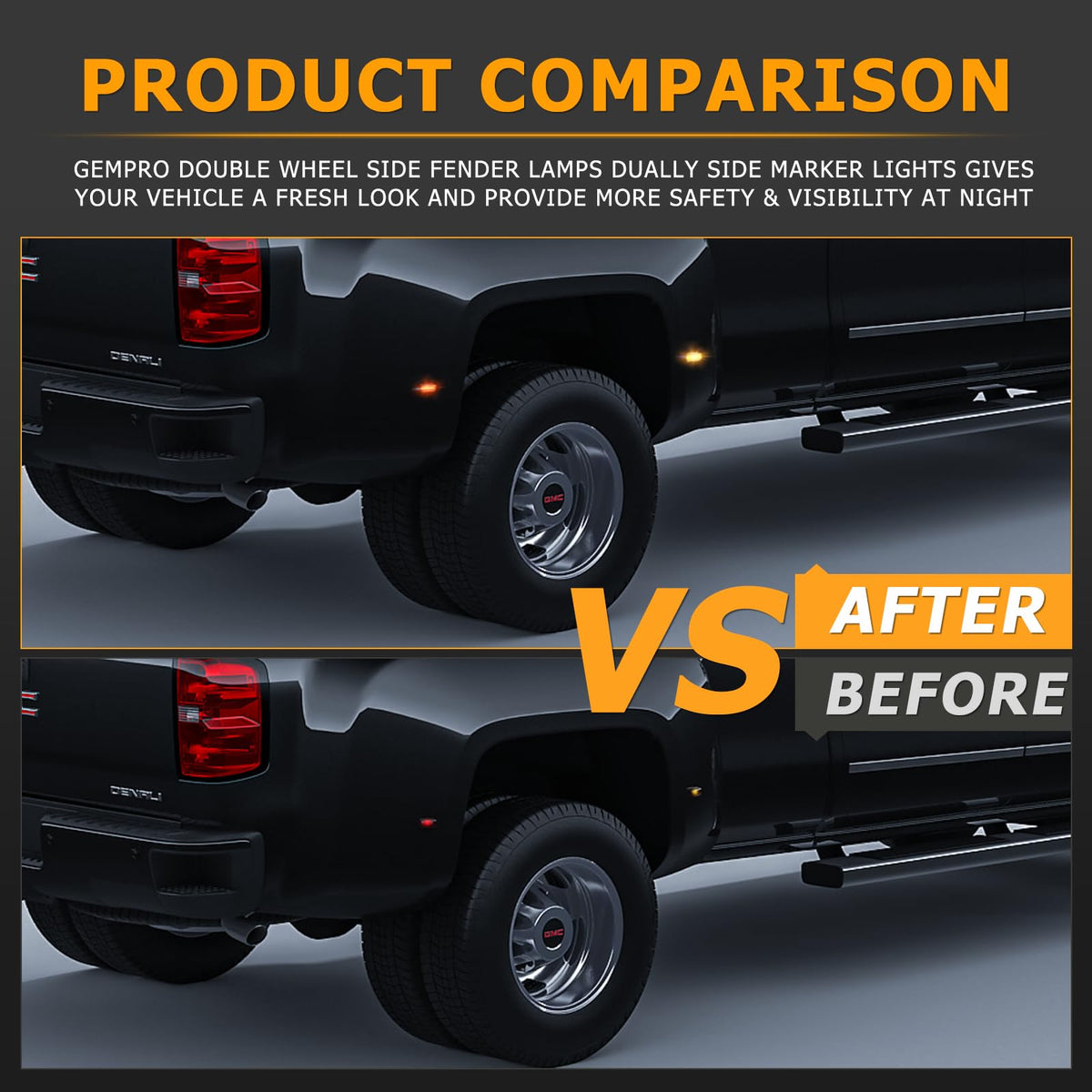 Gempro lifestyle truck night visibility showing brighter rear marker safety