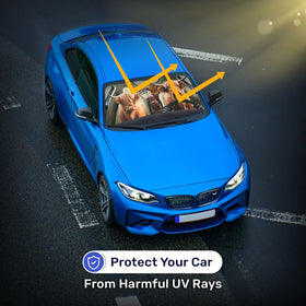 GENANY installed in sedan windshield reducing glare and protecting interior surfaces