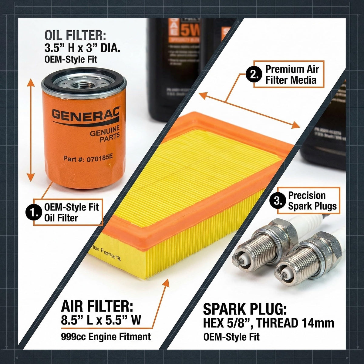 Generac 5W-20 oil close-up being poured into funnel for correct lubrication