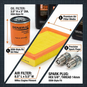 Generac 5W-20 oil close-up being poured into funnel for correct lubrication