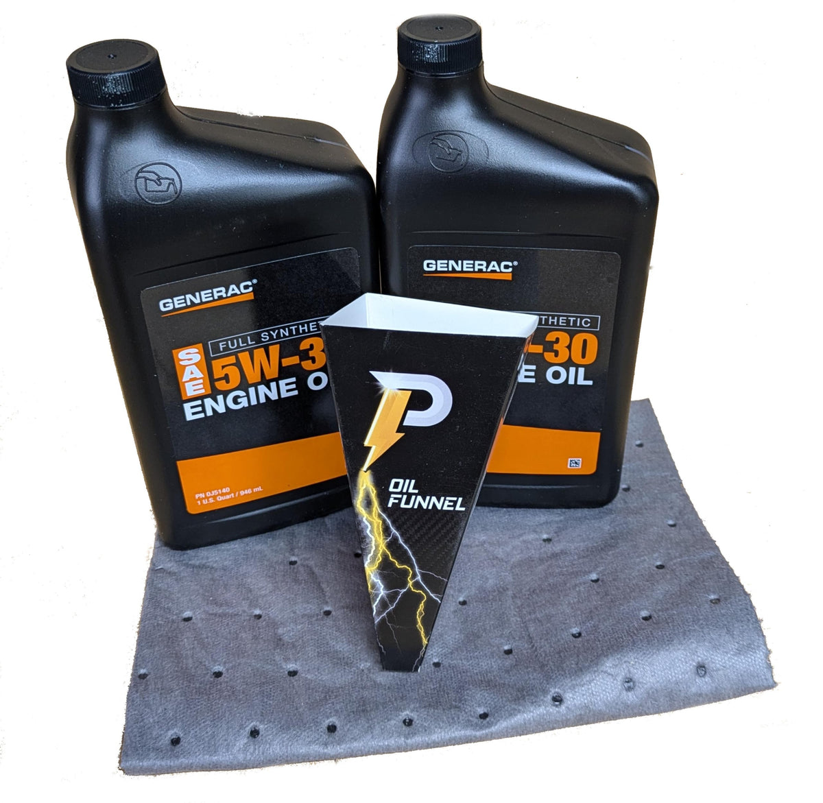 Generac full synthetic 5W-30 front label showing product and benefits