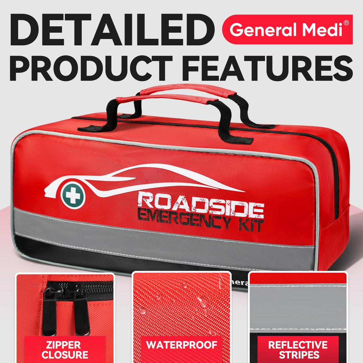 General Medi tow rope and emergency triangle arranged to improve roadside safety