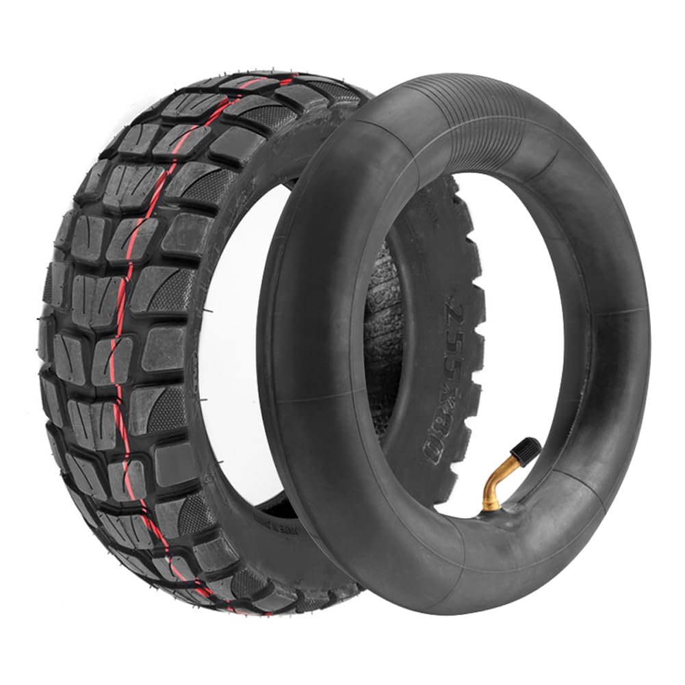 generic 255x80 front profile showing directional tread and fit for 10-inch scooter wheels, improves traction