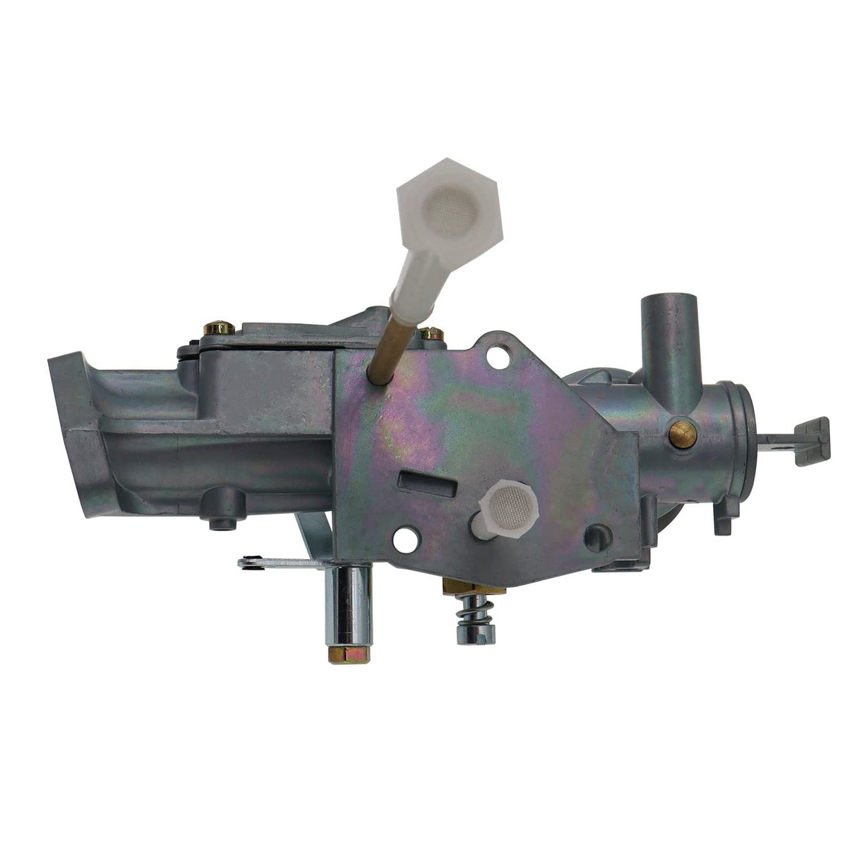 Generic 299437 carburetor with included gaskets next to ruler showing size and ready-to-install kit