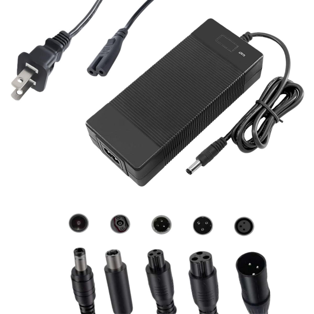 Generic 42V 2A charger front view showing LED indicator and brand for reliable charging