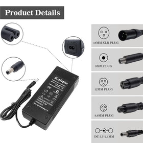 Generic charger five interchangeable plugs top view showing compatibility with many batteries