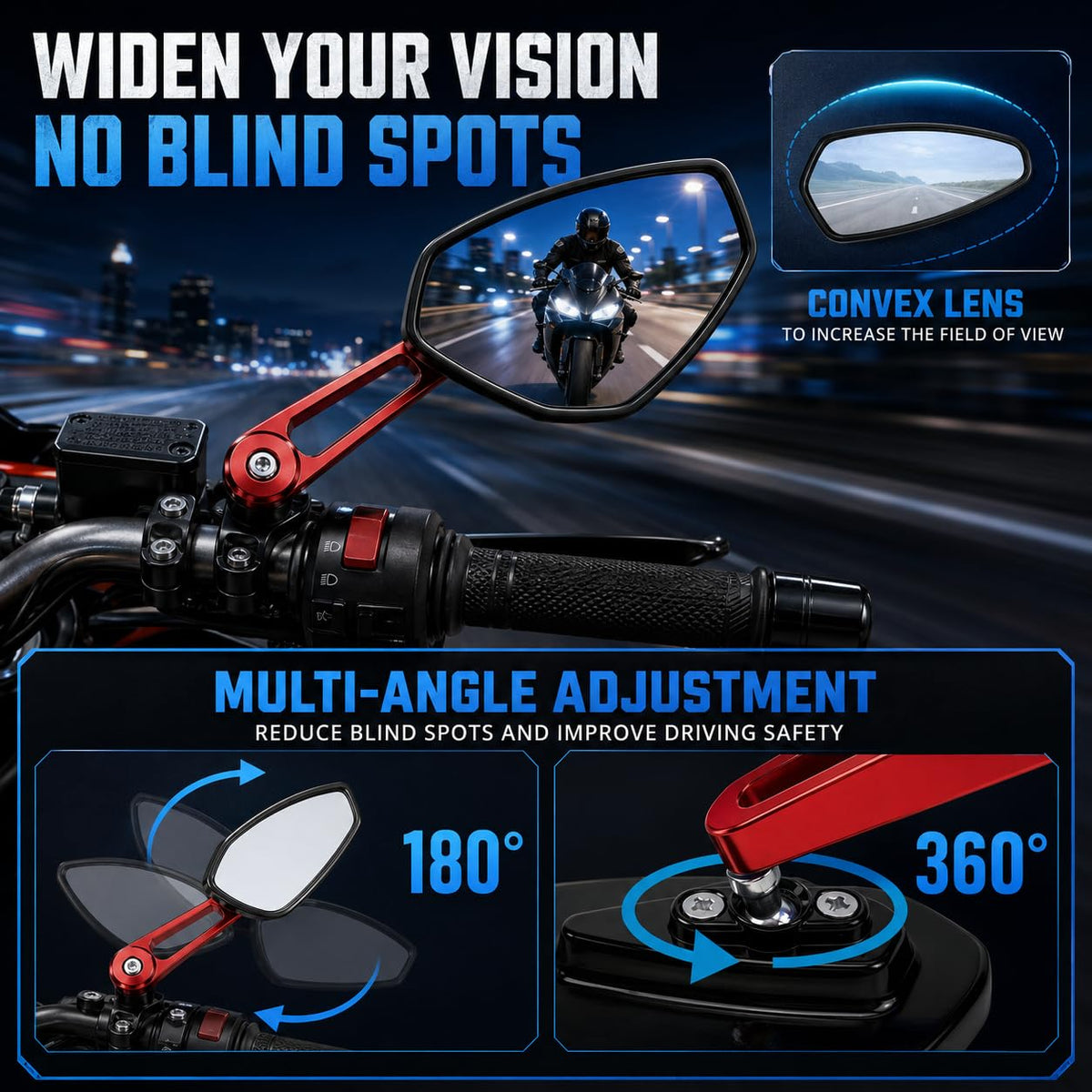 Generic mirror pivot adjusted to show 180° rotation and customizable angle