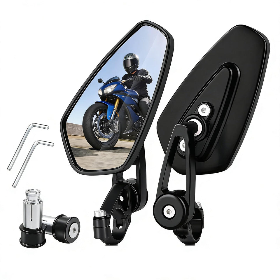 Generic brand front view of bar-end mirror showing clean profile and sleek finish
