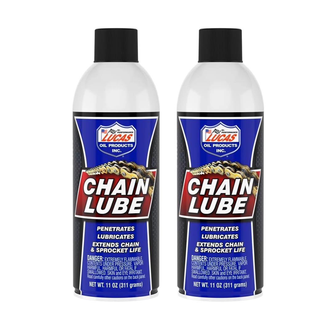 Generic chain lube front packaging showing aerosol can for durable chain protection