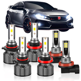 Generic brand front packaging showing complete 6-piece Civic bulb kit and modern look