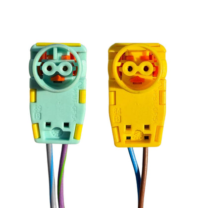 Generic connector front view showing brand-style housing and secure fit benefit
