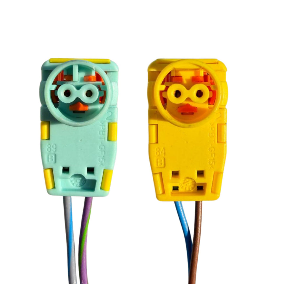Generic connector front view showing brand-style housing and secure fit benefit