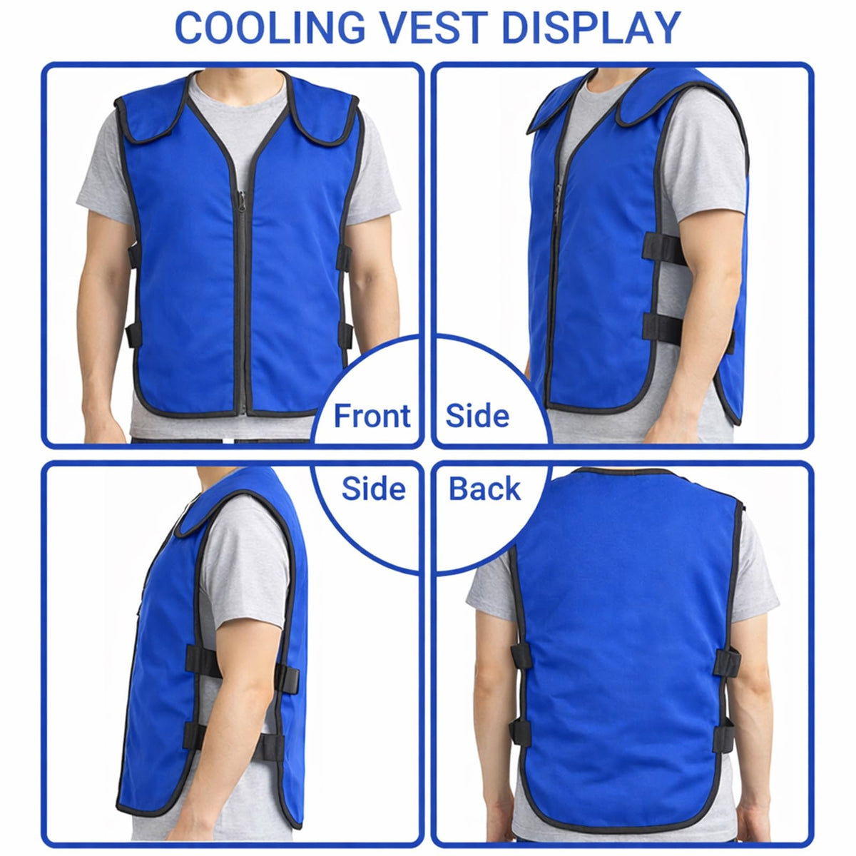 Generic cooling vest rear view with gel pack pockets arranged for full-back cooling benefit