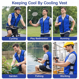 Generic cooling vest on construction worker at job site combining cooling and high-visibility safety