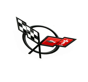 Generic brand Corvette C5 emblems on parked car, enhances overall vehicle look