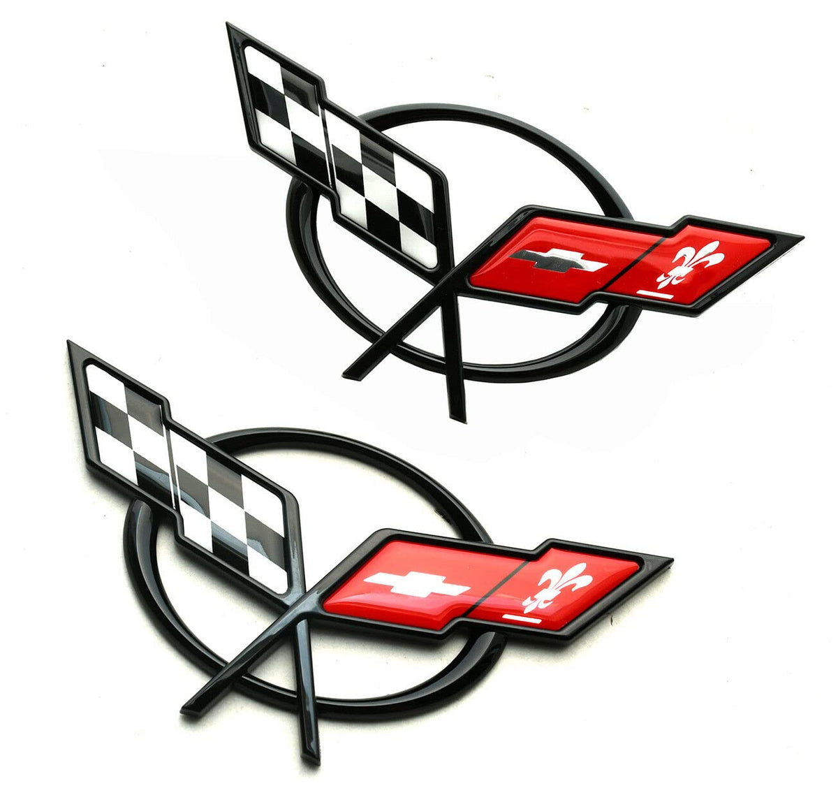 Generic brand Corvette C5 emblem side profile highlighting 3D raised detail