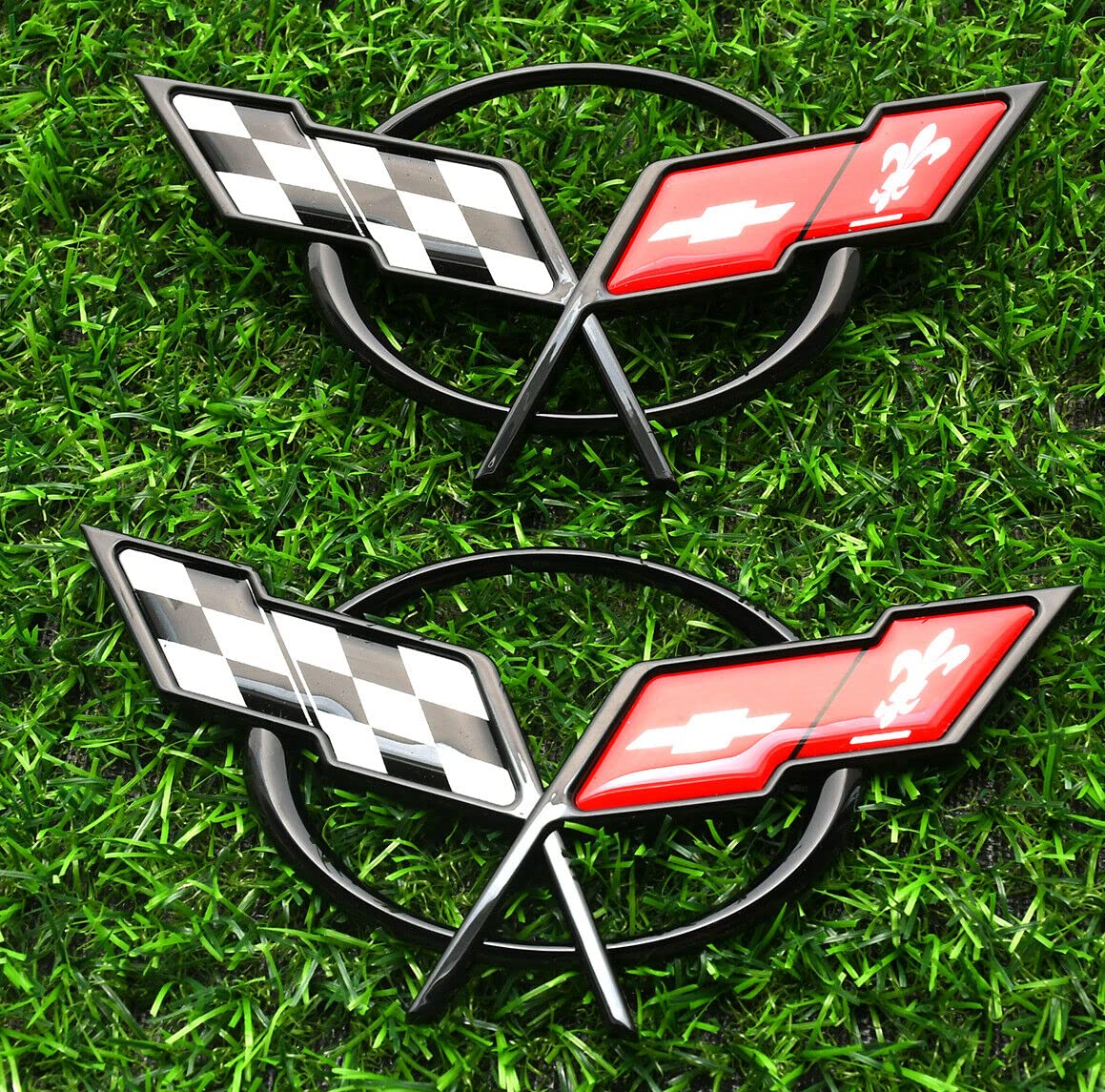 Generic brand Corvette C5 front emblem mounted, adds refreshed visual appeal