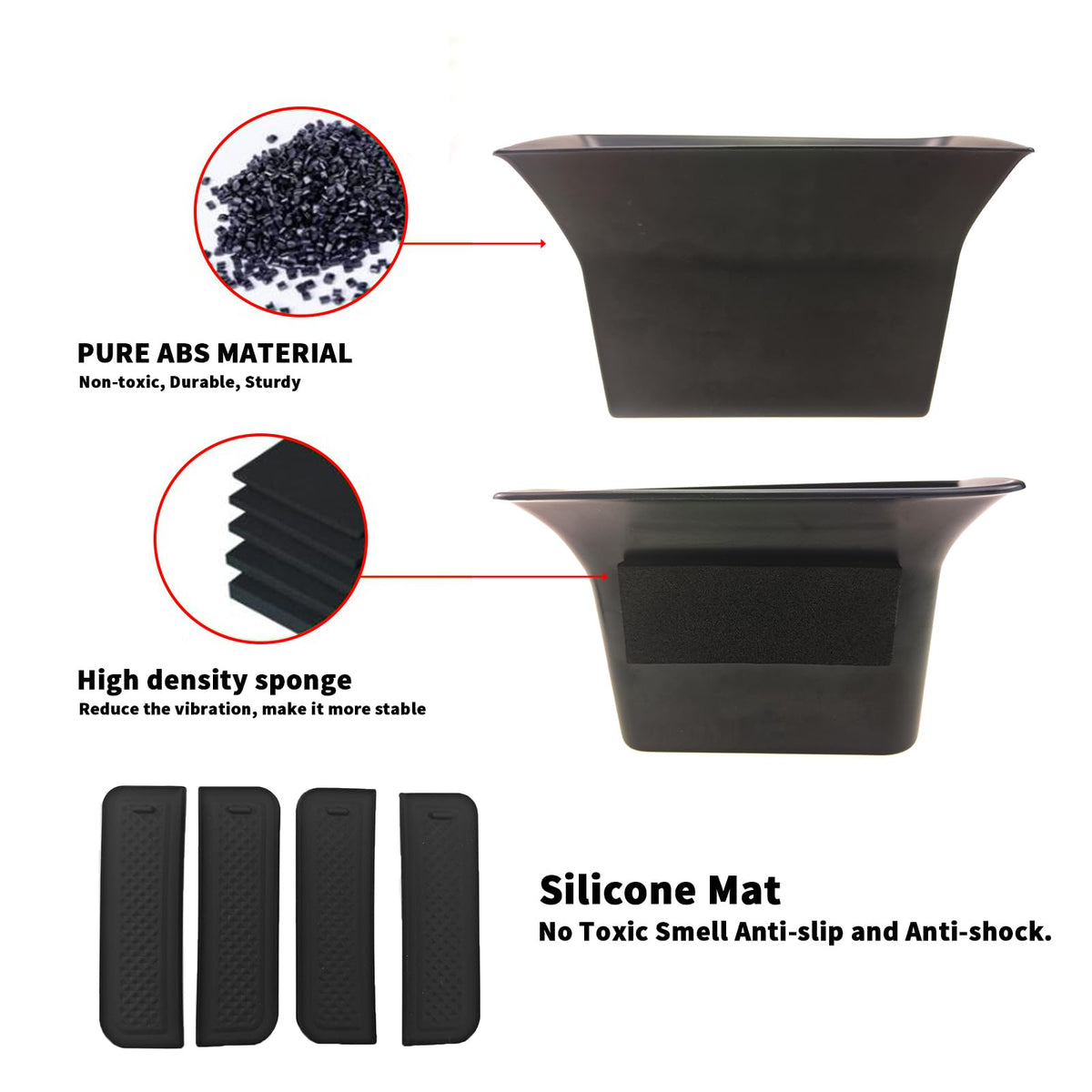 Generic view of anti-slip sponge pad inside insert showing noise reduction benefit