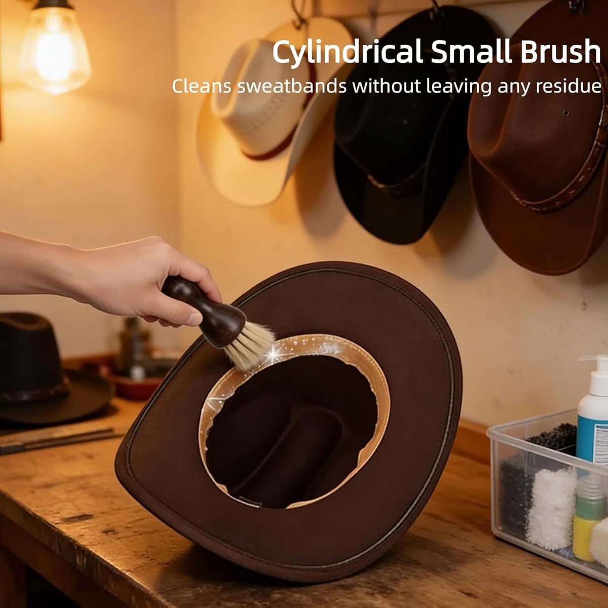 Generic flat horsehair brush sweeping a jacket surface to remove lint and restore fabric