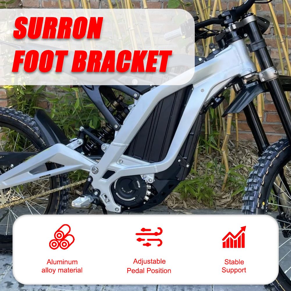 generic foot pegs mounted side profile on Sur-Ron demonstrating stable footrest benefit
