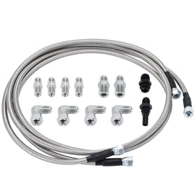 Generic stainless braided PTFE hose kit front assembly showing complete components and durable finish