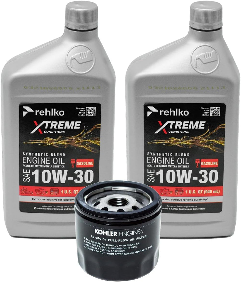 Generic 10W‑30 kit front packaging showing contents and easy maintenance benefit