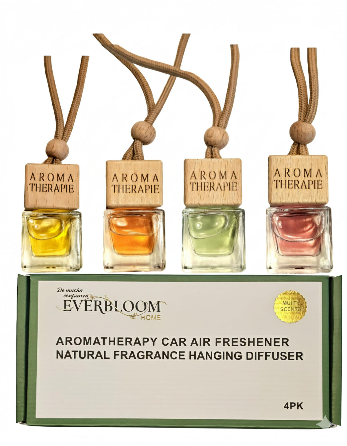 Generic front view of four hanging diffusers showing neat packaging and décor benefit