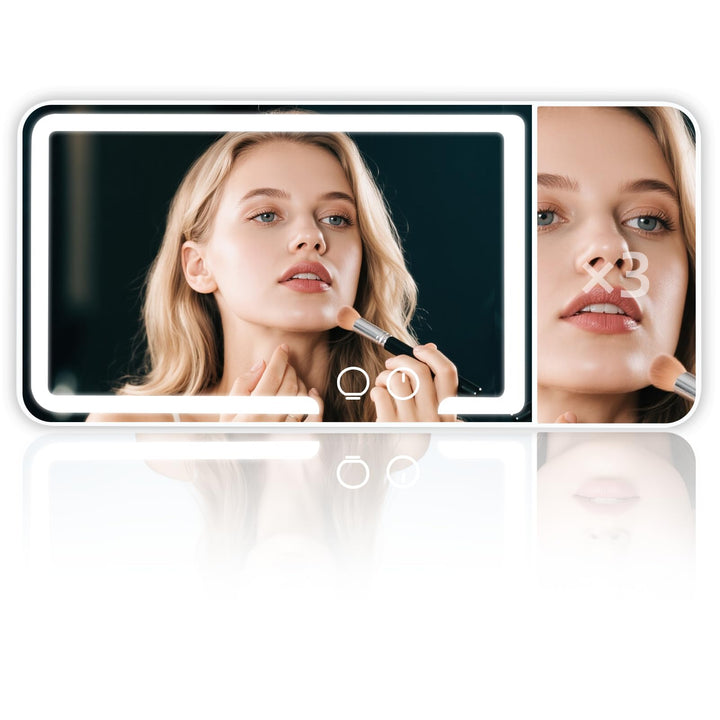 Generic front view showing mirror and LEDs, clear reflection benefit