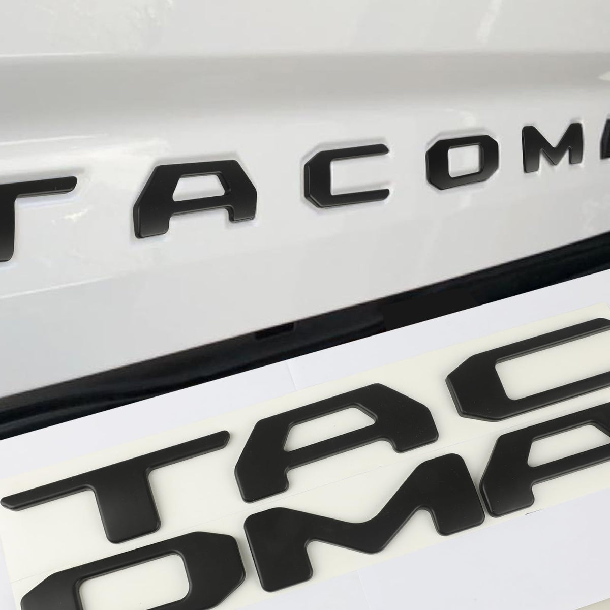 Generic matte black letters on tailgate front view showing sleek styling benefit