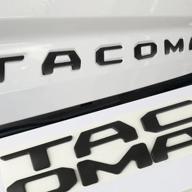Generic matte black letters on tailgate front view showing sleek styling benefit