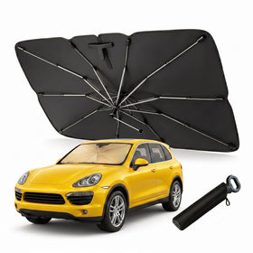 Generic front view of unfolded shade showing full windshield coverage and cooling benefit