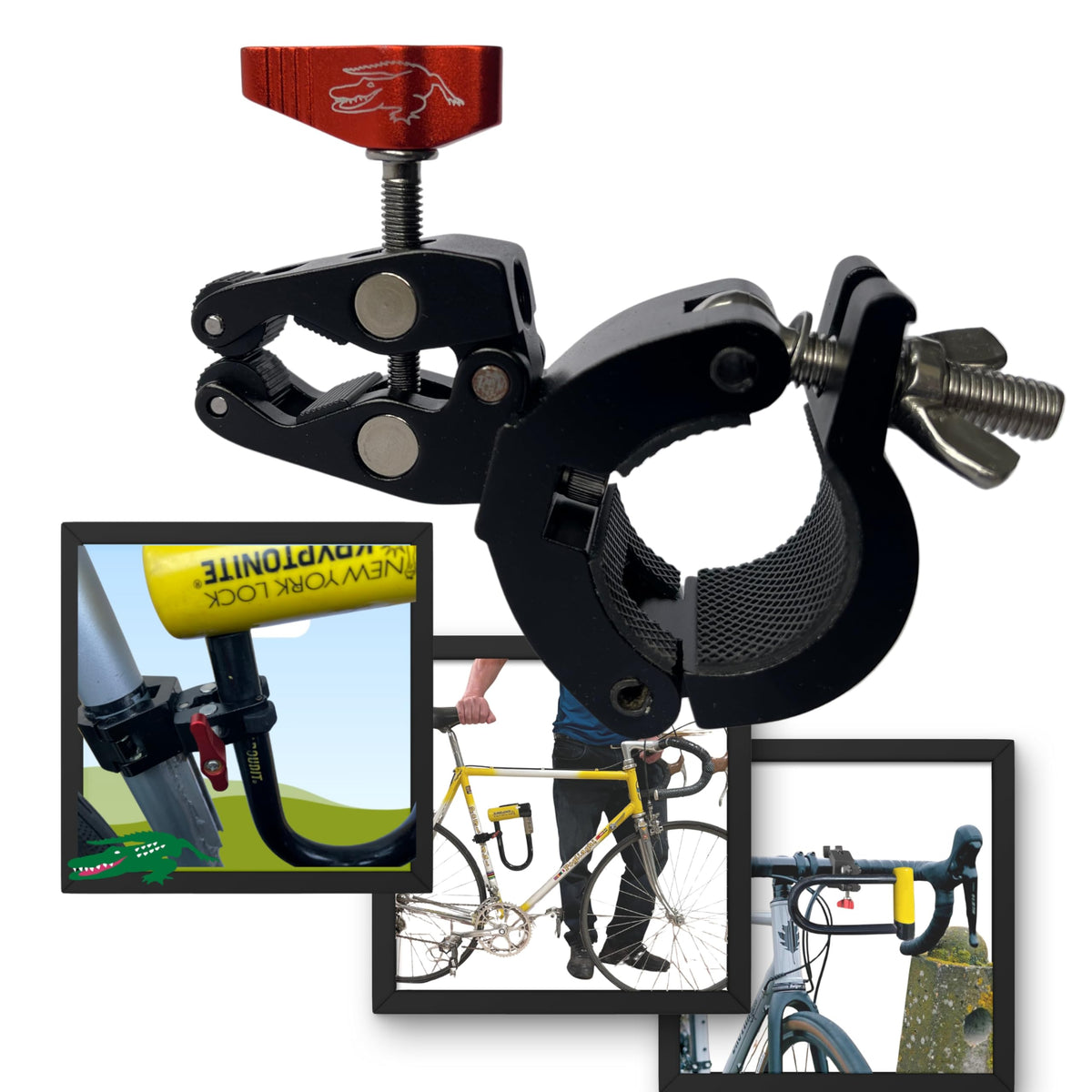 Generic The Gator front mount showing all‑metal construction and secure hold benefit