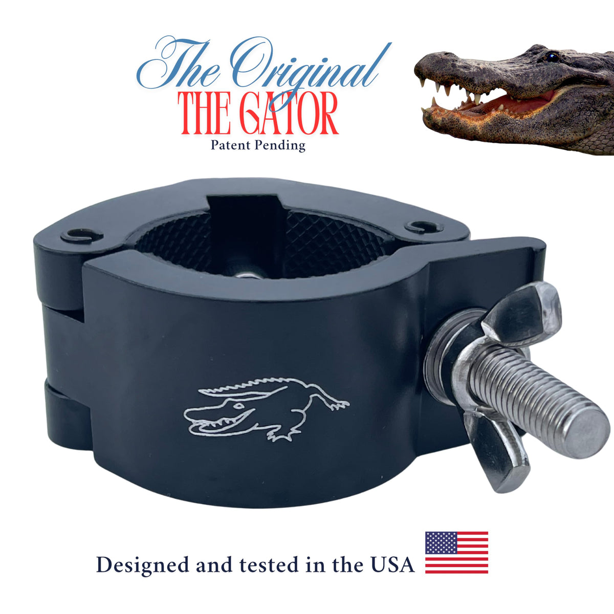 Generic The Gator holding a Kryptonite U‑lock demonstrating compatibility and security benefit