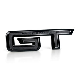 Generic GT emblem front view showing gloss black finish and sleek styling benefit