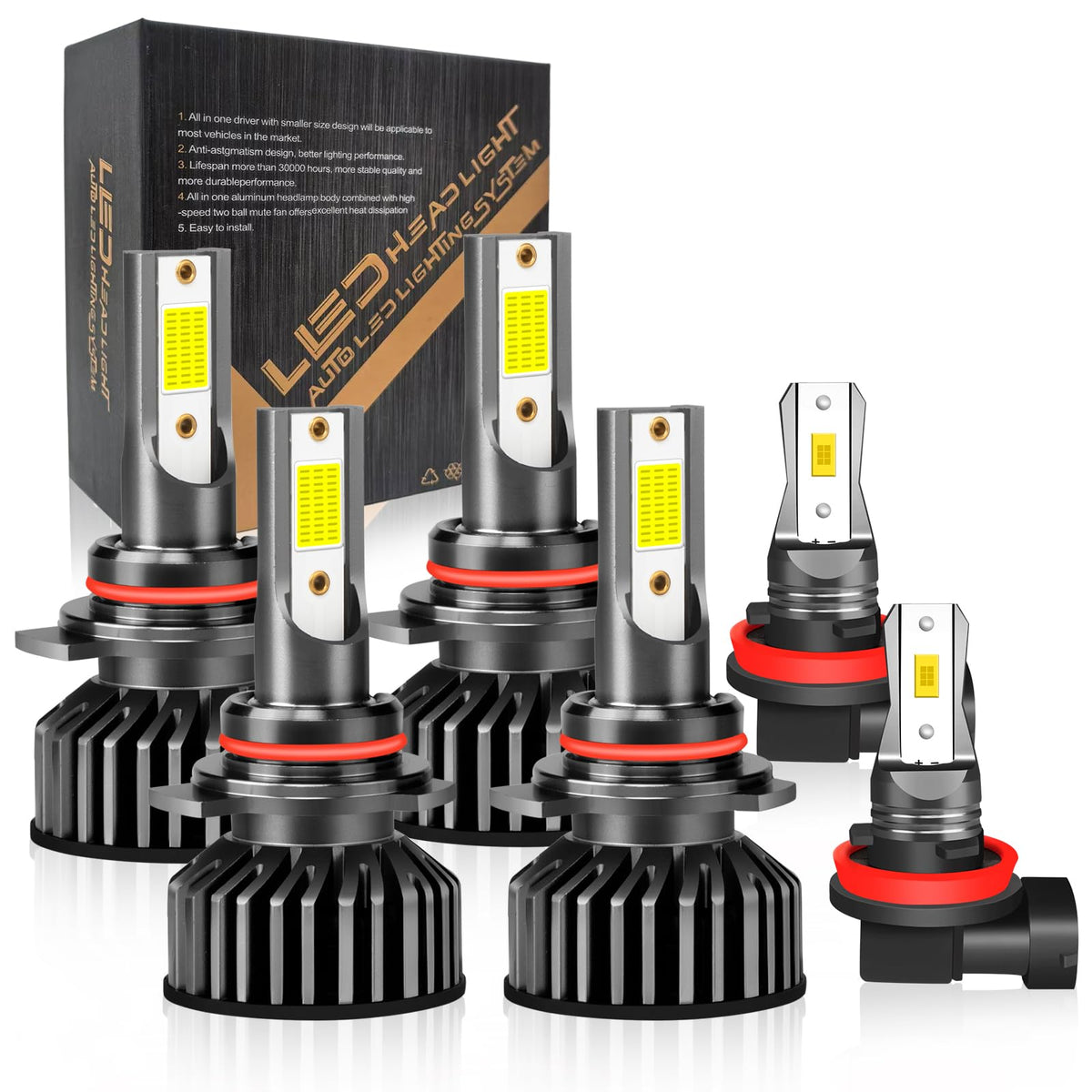 Generic brand front packaging showing full Civic LED kit and benefits