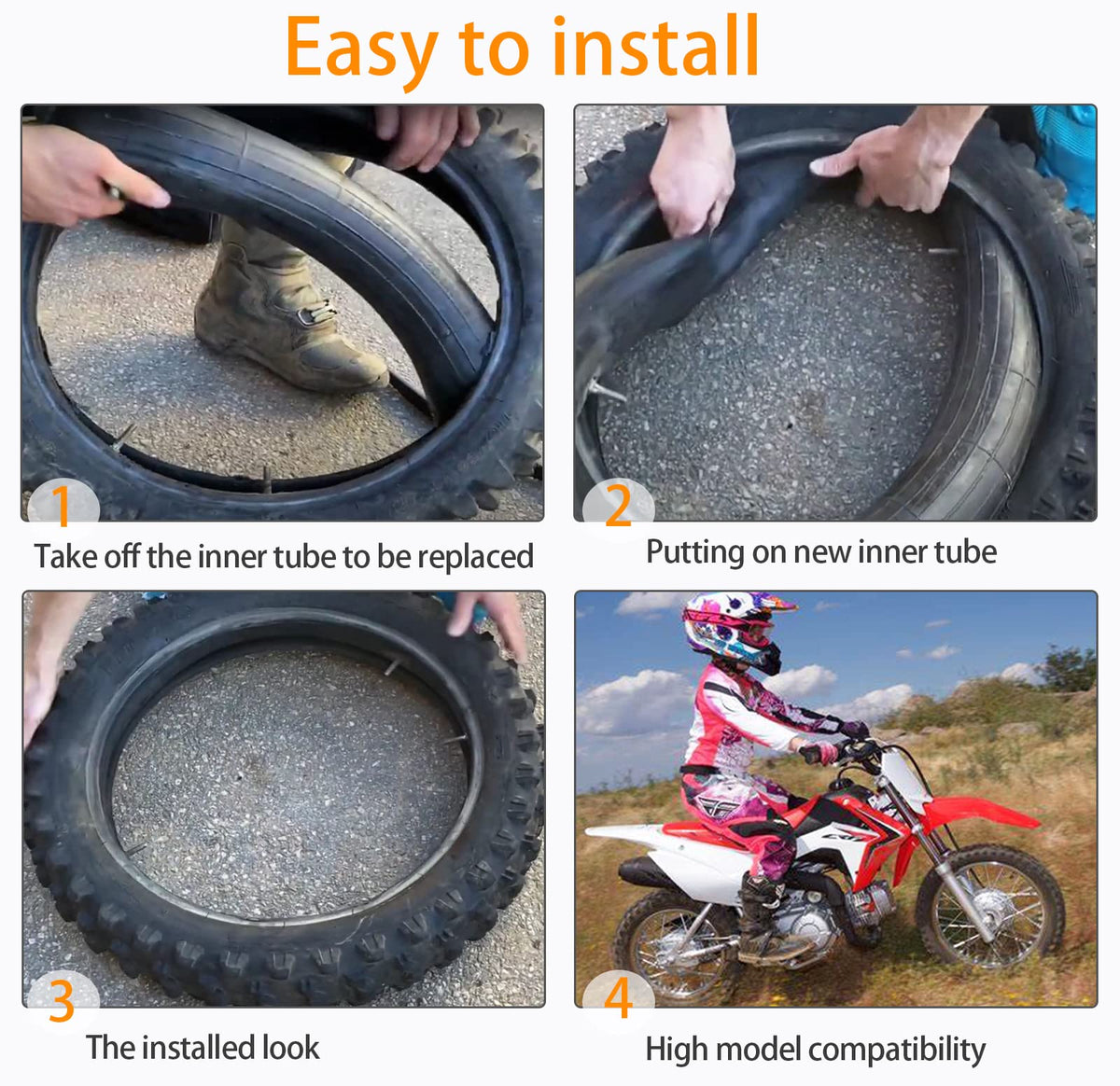 Generic lifestyle image of a mini dirt bike with tube installed showing off-road readiness benefit