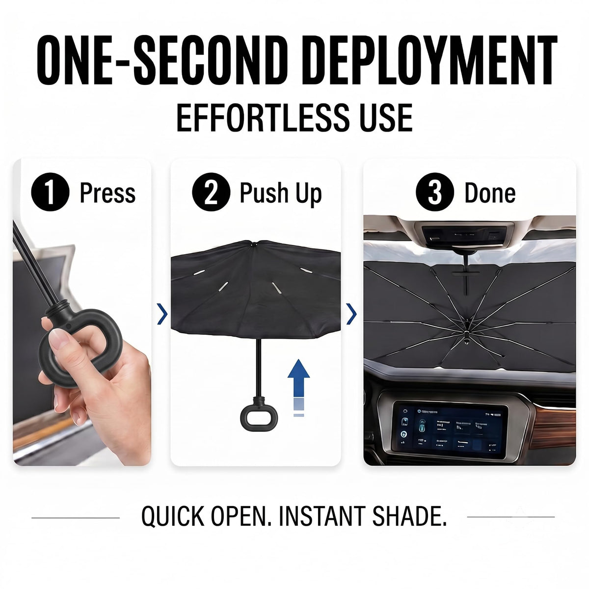 Generic lifestyle shot of installed shade in car reducing cabin temperature for comfort