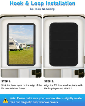 Generic installed on camper door demonstrating blackout and privacy benefit