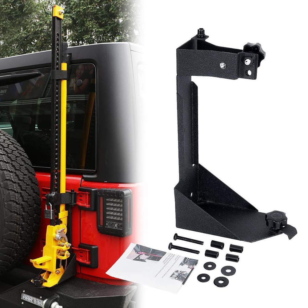 Generic rear jack mount on JK tailgate showing secure fit and space savings