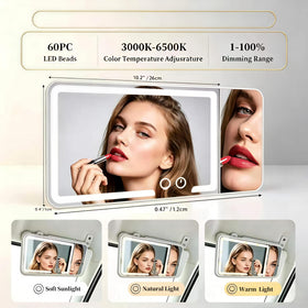 Generic LED modes demo showing three-color lighting for accurate makeup checks